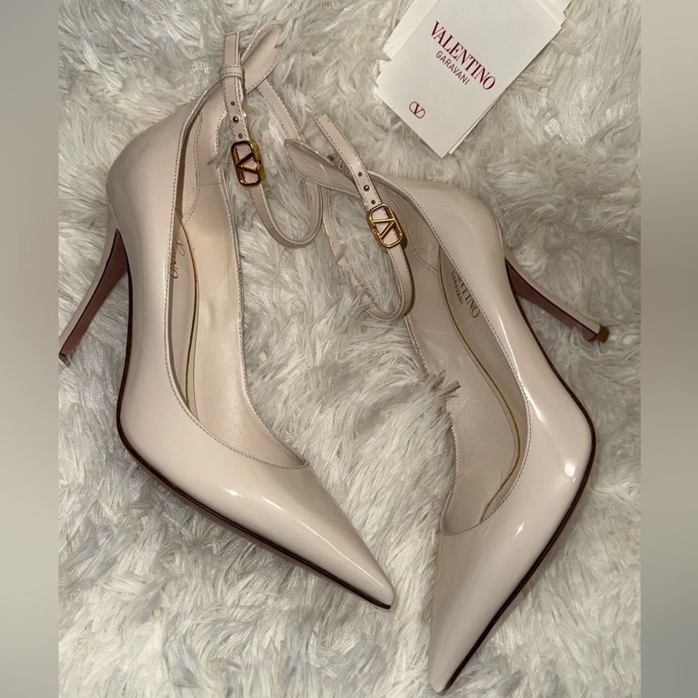 Valentino Garavani Cream Heels with Gold Accents